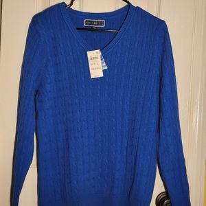 NWT Karen Scott Cable Cobalt Blue Knit Crew Neck Pullover Sweater Size PXL